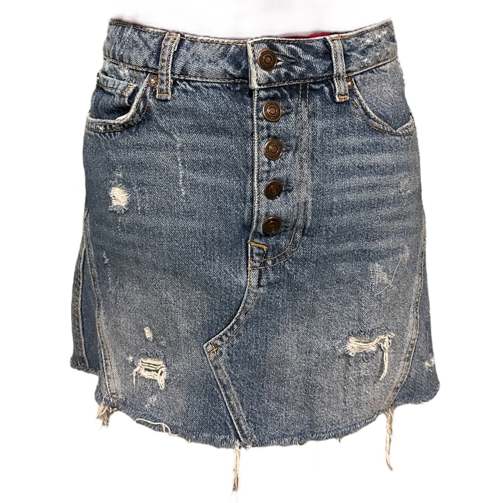 Free People Distressed Denim Skirt